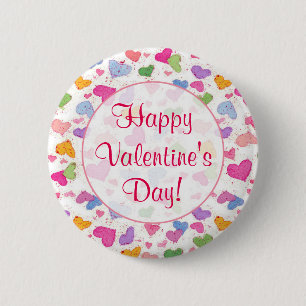 Badge Rond 5 Cm Aquarelle Heureuse Sainte-Valentin Pastel Hearts