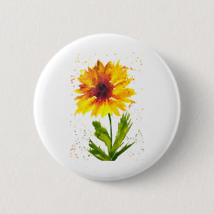 Badge Rond 5 Cm Aquarelle jaune tournesol fleur chic rustique