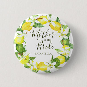 Badge Rond 5 Cm Aquarelle Lemon Wreath Mère de la douche de mariée