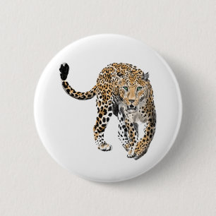 Badge Rond 5 Cm aquarelle léopard jungle chat animal peint vert