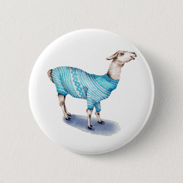 Badge Rond 5 Cm Aquarelle Llama en bleu Sweat (Devant)