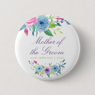 Badge Rond 5 Cm Aquarelle Mariage floral Mère de la chambre