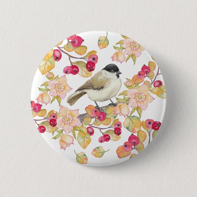 Badge Rond 5 Cm Aquarelle Marsh Tit (Devant)
