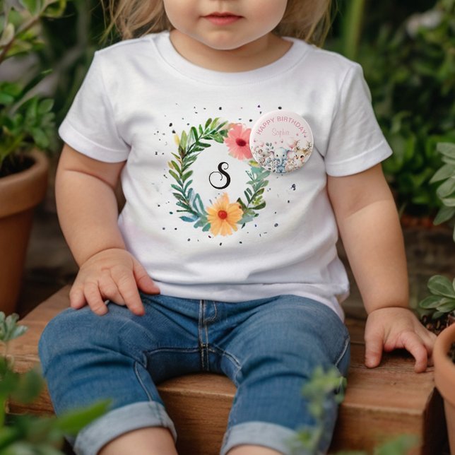 Badge Rond 5 Cm Aquarelle mignonne Animaux sauvages Fille rose Ann (Créateur téléchargé)