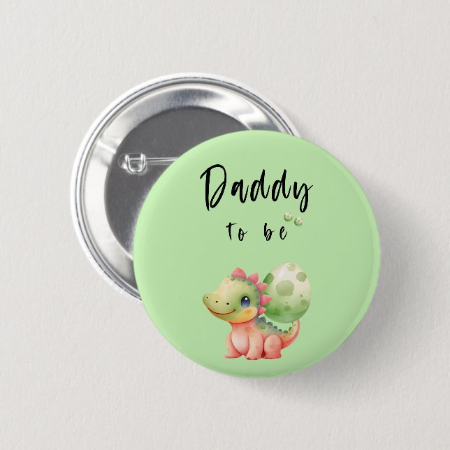 Badge Rond 5 Cm Aquarelle mignonne Bébé Dinosaure Daddy-to-be Bout (Devant & derrière)