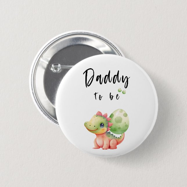 Badge Rond 5 Cm Aquarelle mignonne Bébé Dinosaure Daddy-to-be Bout (Devant & derrière)