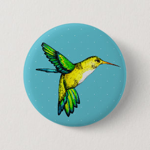 Badge Rond 5 Cm Aquarelle mignonne Colibri et points blancs