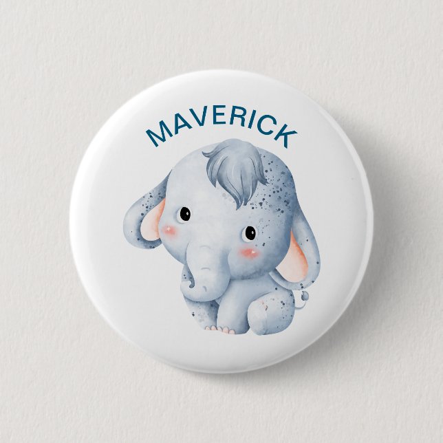 Badge Rond 5 Cm Aquarelle mignonne Eléphant Personnalisé Garçons N (Devant)