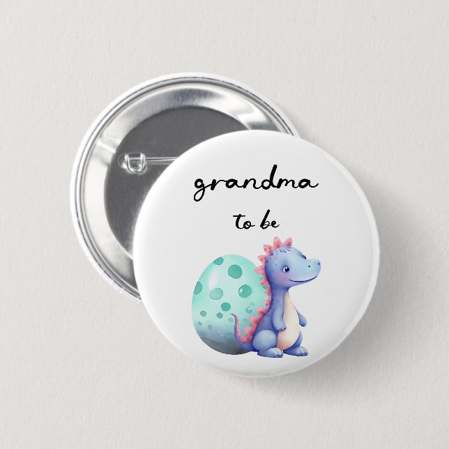 Badge Rond 5 Cm Aquarelle mignonne Petit Dinosaure Grand-mère à êt (Devant & derrière)
