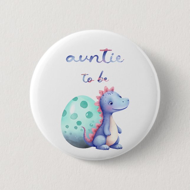 Badge Rond 5 Cm Aquarelle mignonne Petit Dinosaure Tante à être (Devant)