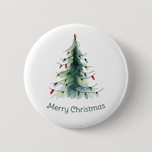 Badge Rond 5 Cm Aquarelle minimaliste Arbre de Noël
