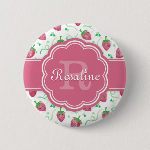 Badge Rond 5 Cm Aquarelle Motif fraise avec Monogramme