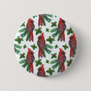 Badge Rond 5 Cm aquarelle Oiseau cardinal rouge