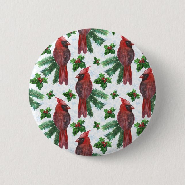 Badge Rond 5 Cm aquarelle Oiseau cardinal rouge (Devant)
