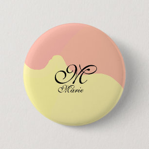 Badge Rond 5 Cm Aquarelle orange jaune rétro ajouter votre monogra