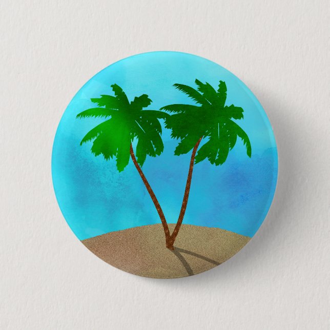 Badge Rond 5 Cm Aquarelle Palm Tree Beach Scene Collage (Devant)