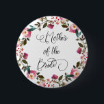 Badge Rond 5 Cm Aquarelle Printemps Floral Mère de la mariée<br><div class="desc">Cette belle mère de badge du badge de la mariée dispose d'aquarelle florale,  feuillage et une police de script. Un nom peut être ajouté si vous le souhaitez.</div>