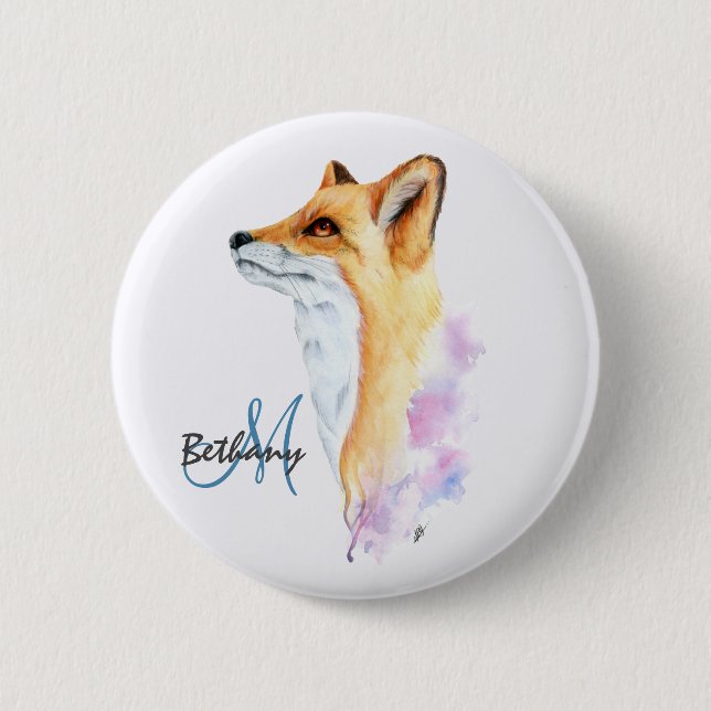 Badge Rond 5 Cm Aquarelle Red Fox personnalisée (Devant)