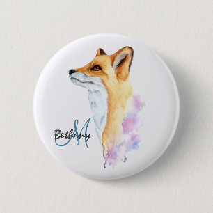 Badge Rond 5 Cm Aquarelle Red Fox personnalisée