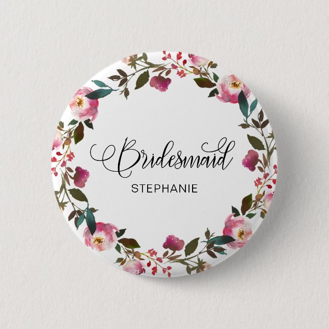 Badge Rond 5 Cm Aquarelle Ressort Floral Bridesmaid (Devant)
