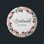 Badge Rond 5 Cm Aquarelle Ressort Floral Bridesmaid<br><div class="desc">Proposez à vos demoiselles d'honneur avec ce magnifique badge avec aquarelle fleurie,  feuillage et une police de script. Customisez le nom à votre préférence.</div>