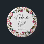 Badge Rond 5 Cm Aquarelle Ressort Floral Fleur Girl<br><div class="desc">Proposez à vos filles de fleurs avec ce magnifique badge avec aquarelle florale,  feuillage et une police de script. Customisez le nom à votre préférence.</div>