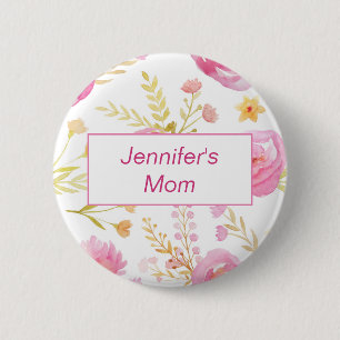 Badge Rond 5 Cm Aquarelle rose Baby shower d'identification floral