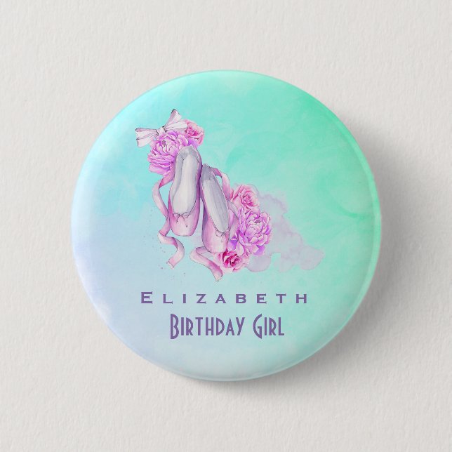 Badge Rond 5 Cm Aquarelle rose Chaussures Ballet Anniversaire Fill (Devant)