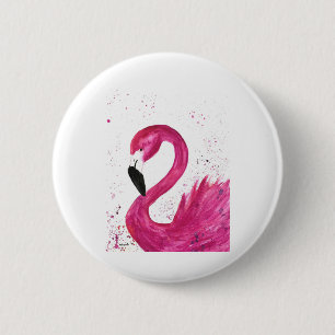 Badge Rond 5 Cm Aquarelle rose flamand rose girly chic tropical