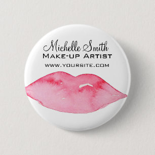 Badge Rond 5 Cm Aquarelle rose lèvres maquillage marque