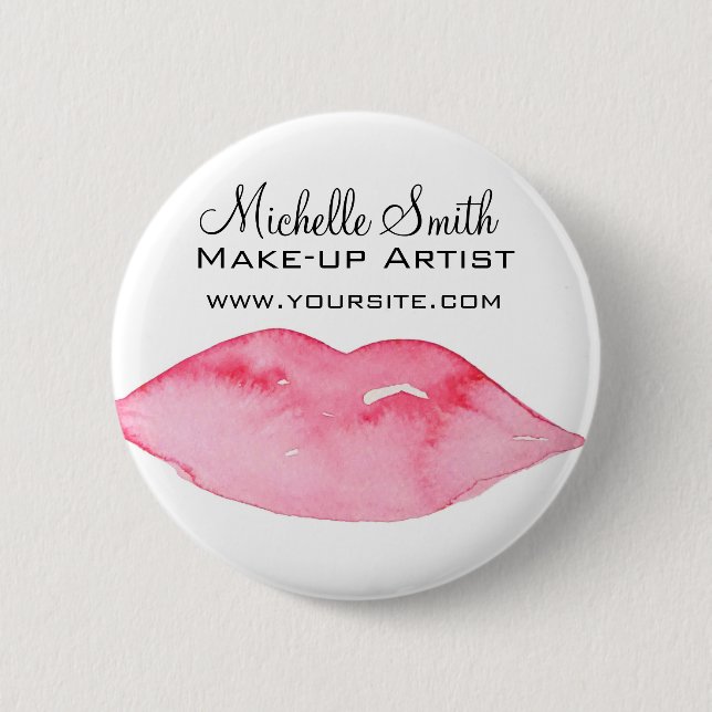 Badge Rond 5 Cm Aquarelle rose lèvres maquillage marque (Devant)