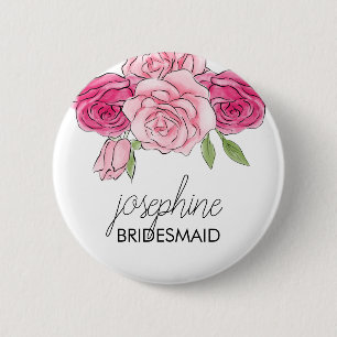 Badge Rond 5 Cm Aquarelle rose Roses Bridal Bouton de la servante