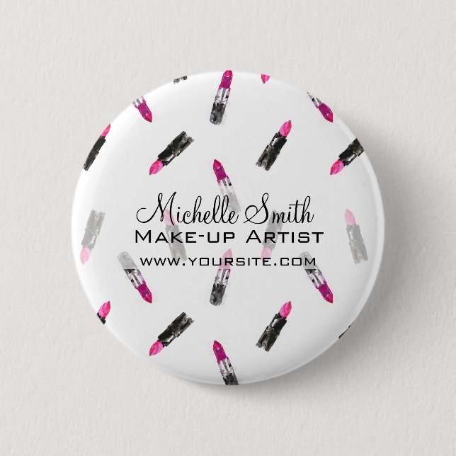 Badge Rond 5 Cm Aquarelle rose rouge à lèvres marque de maquillage (Devant)