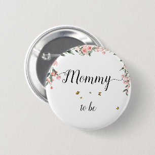 Badge Rond 5 Cm Aquarelle Roses roses et papillons Maman-à-venir