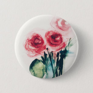 Badge Rond 5 Cm Aquarelle Roses rouges