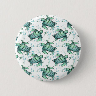 Badge Rond 5 Cm aquarelle tortue de mer vert bleu animal motif