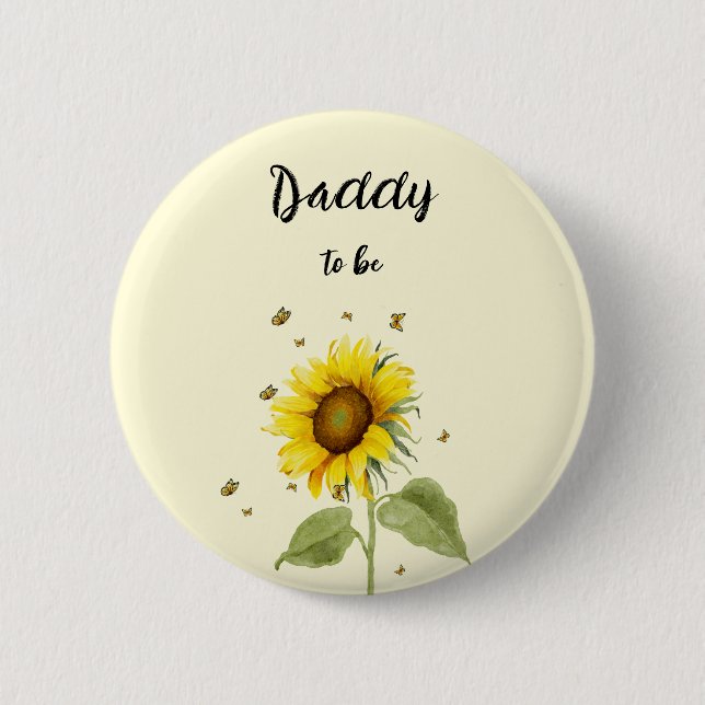 Badge Rond 5 Cm Aquarelle Tournesol aux papillons Papa-à-être (Devant)