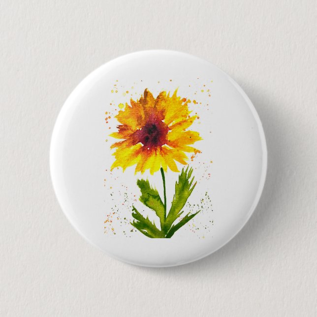 Badge Rond 5 Cm Aquarelle tournesol jaune chic rustique (Devant)