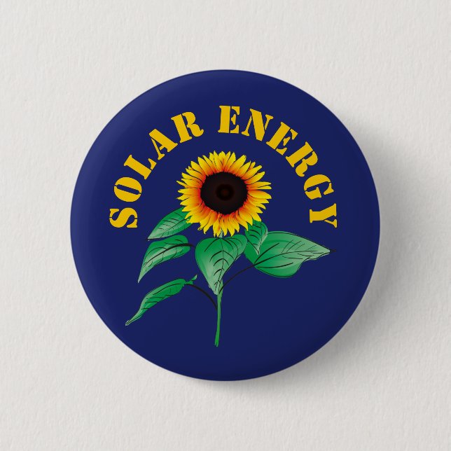 Badge Rond 5 Cm Aquarelle Tournesol Solaire Énergie Marine Bleu (Devant)