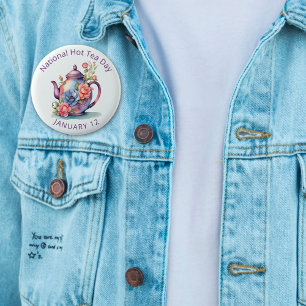 Badge Rond 5 Cm Aquarelle vintage théière Florale Thé chaud nation