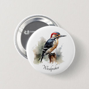 Badge Rond 5 Cm Aquarelle Woodland Pic, coutume