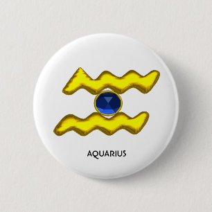 BADGE ROND 5 CM AQUARIUS /GOLD ZODIAC BIJOU D'ANNIVERSAIRE