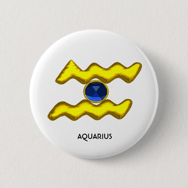 BADGE ROND 5 CM AQUARIUS /GOLD ZODIAC BIJOU D'ANNIVERSAIRE (Devant)