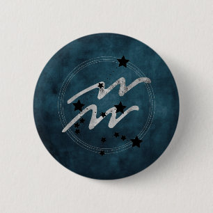 Badge Rond 5 Cm Aquarius zodiac constellation noire et argent turq