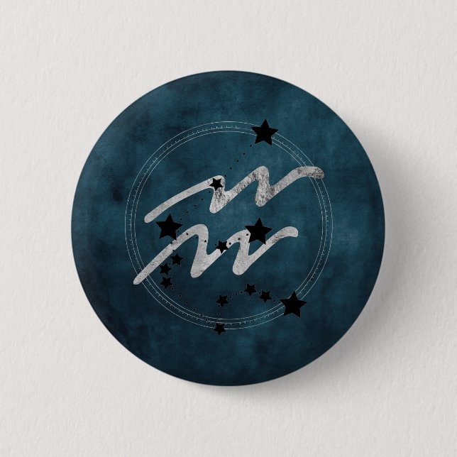 Badge Rond 5 Cm Aquarius zodiac constellation noire et argent turq (Devant)
