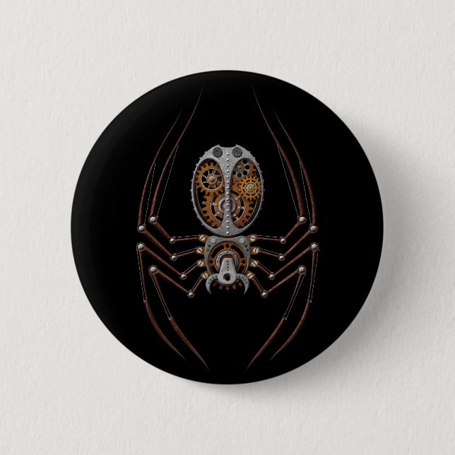 Badge Rond 5 Cm Araignée de Steampunk, arrière - plan noir (Devant)