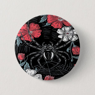Badge Rond 5 Cm Araignée romantique foncée Floral