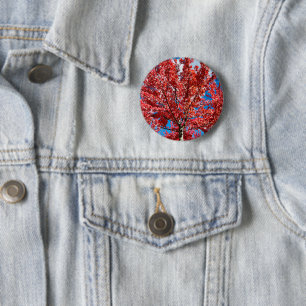 Badge Rond 5 Cm Arbre à feuilles rouges à l'automne
