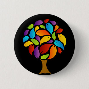 Badge Rond 5 Cm Arbre avec le feuille coloré