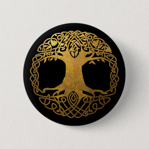 Badge Rond 5 Cm Arbre celtique d'or